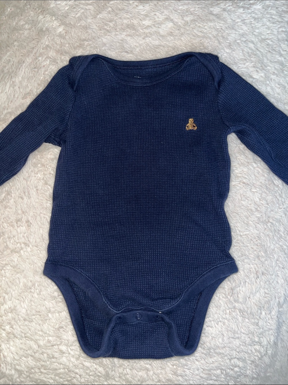 GAP Navy Long-Sleeve Baby Bodysuit with Gold Bear Accent